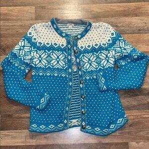 Vintage LL Bean 90s Blue and White Fair-isle Women's Sweater size Medium